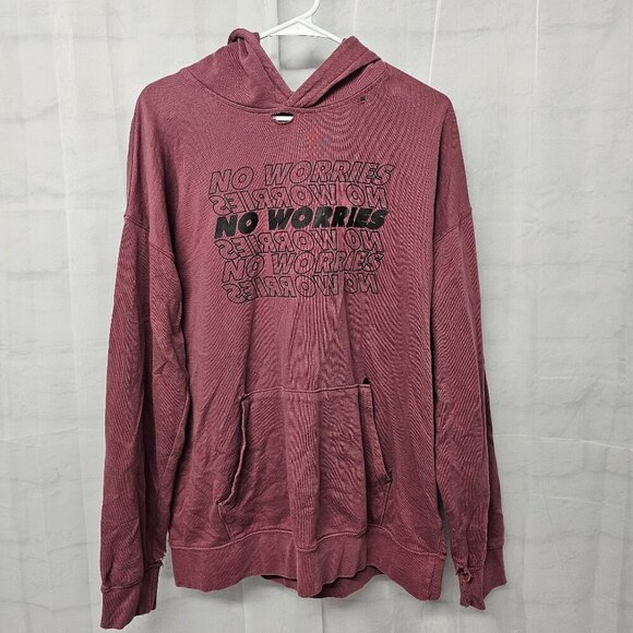 Arizona Jean Co Mauve Distressed Smiley Face Happiness Grunge Rave Hoodie M - Picture 13 of 16